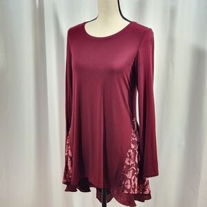 LOGO Burgundy Tunic Velvet Burnout High Lo Long Sleeve